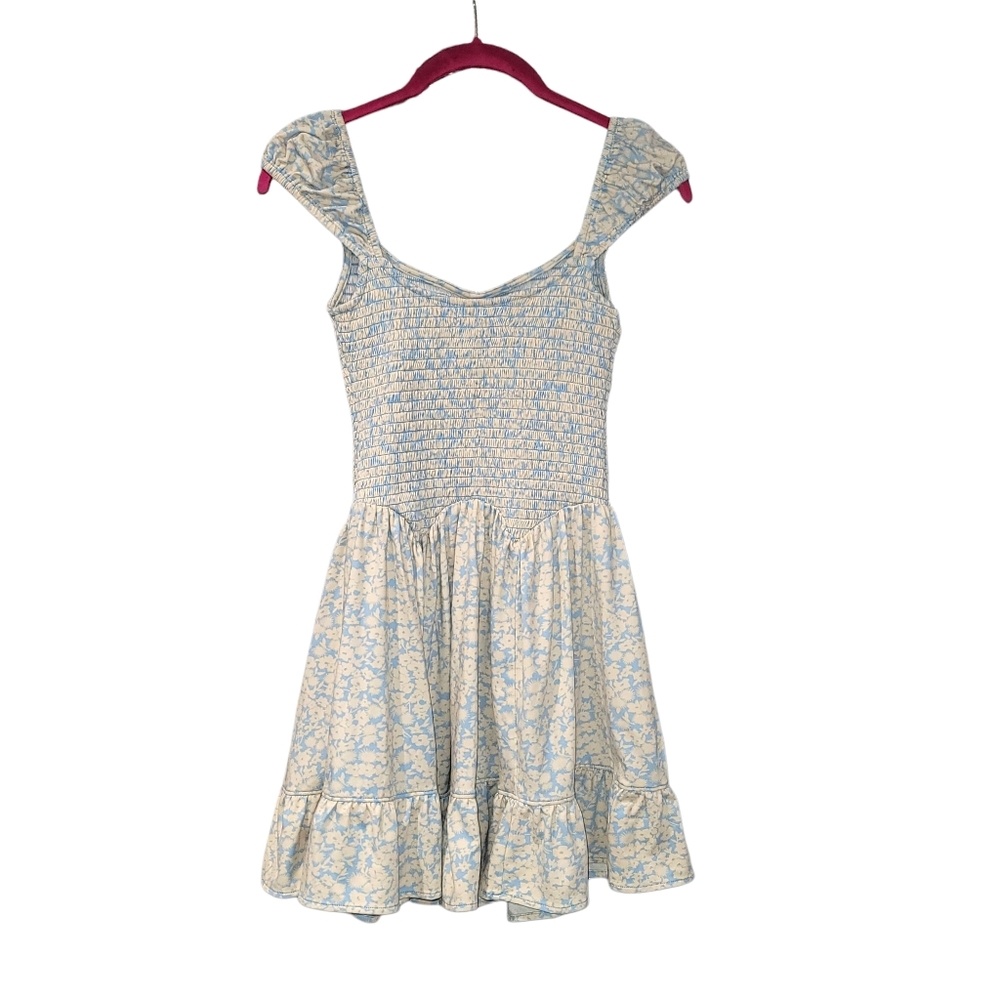 Urban Outfitters Georgina Smocked Floral Mini Dress Blue XS - Picture 3 of 13